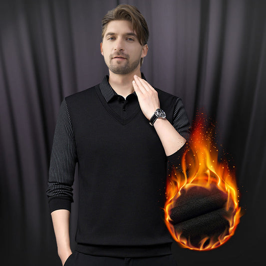🔥Hot Sale-49% OFF🔥Men's Lapel Faux Two-Piece Knitted Shirt