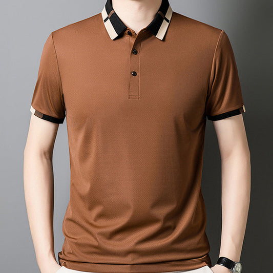 Men's Stretch Ice Silk Short Sleeve Lapel T-shirt