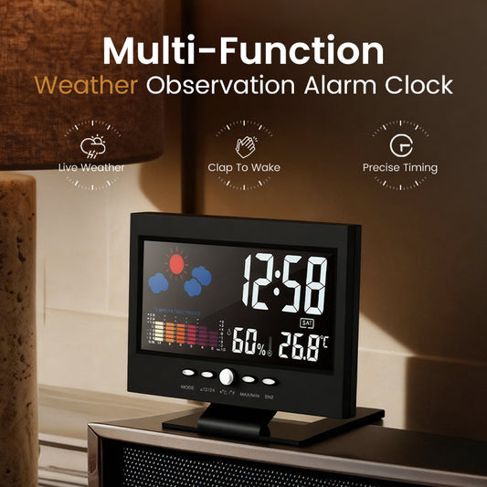 🔥Digital LED Temperature Humidity Monitor Weather Forecast LED Table Alarm Clock