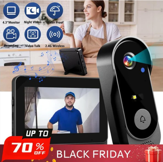 ✈️Free shipping✈️Wireless doorbell camera: 1080P, 170° angle, 4.3-inch screen, IPX65 outdoor waterproof, night vision