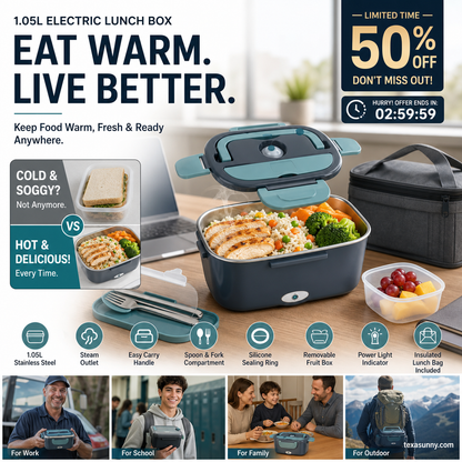 🍱 49% OFF! Portable Electric Heating Lunch Box – 1.5L, Home & Car Use 🔥