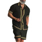 Men's Elegant 2-piece Set Casual Lapel Button-down Shirt and Drawstring Shorts