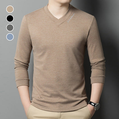 Men's V-Neck Solid Color Long Sleeve T-Shirt