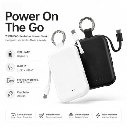 Charge On the Go Instantly! No-Cable 2000mAh Keychain Power Bank