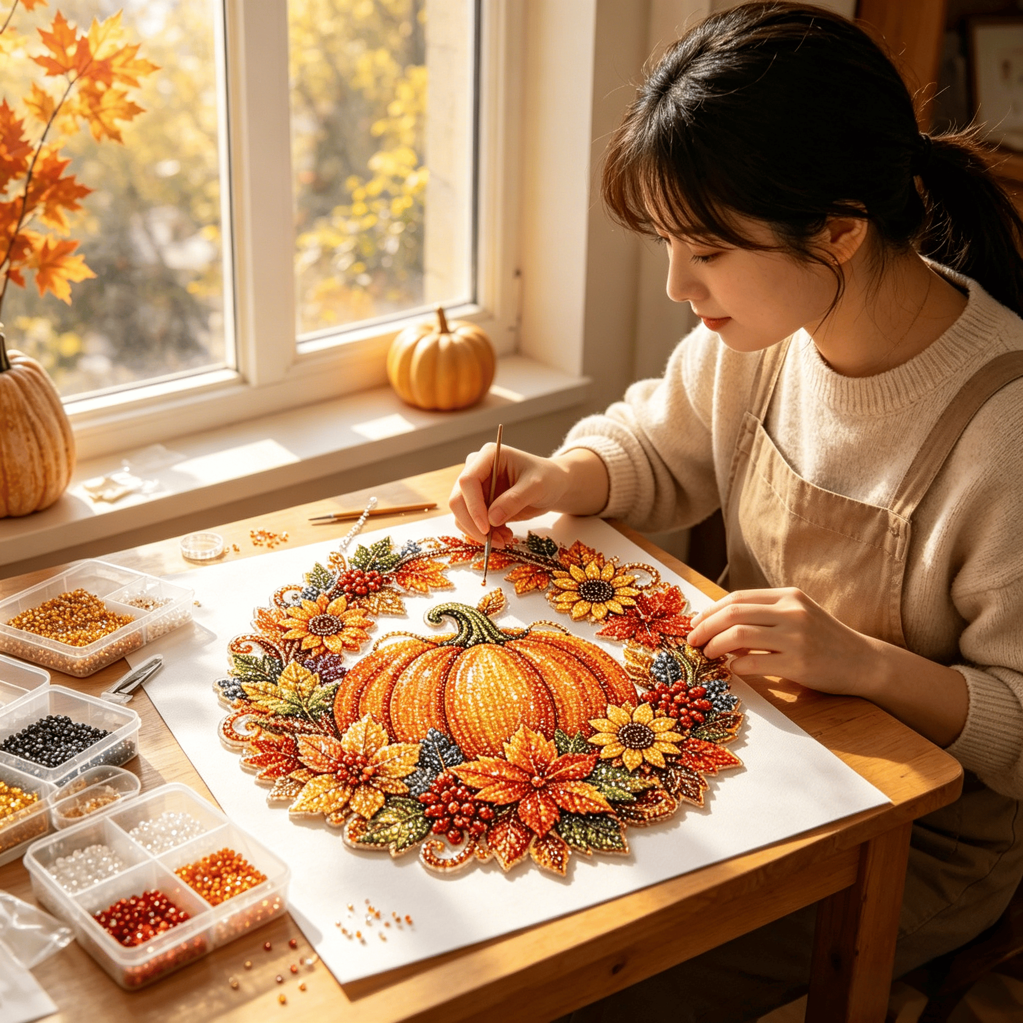 Autumn diamond painting wreath DIY kit contents