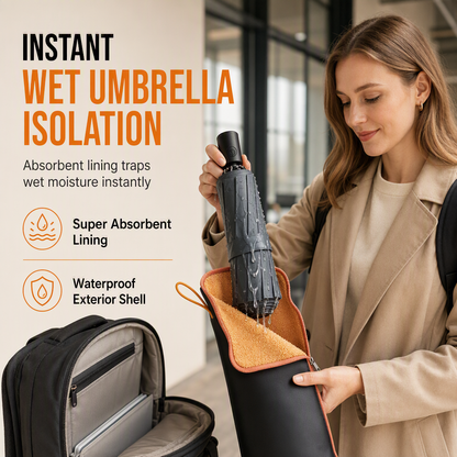 Highly Absorbent Waterproof Folding Umbrella Storage Bag Portable Umbrella Cover with Lanyard