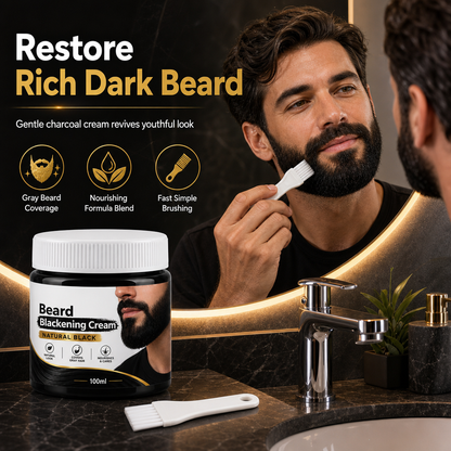 🧔49% OFF NOW! Men's Natural Black Beard Dye Cream – Gentle Charcoal Beard Blackening Cream, Gray Beard Coverage, Nourishing Formula with Application Brush for Home Use