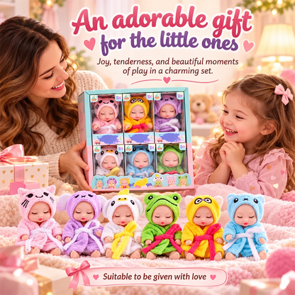 🎁50% OFF NOW! Mini Reborn Baby Dolls Set – Lifelike Realistic Tiny Dolls with Cute Animal Bathrobe Outfits, Perfect Kids Gift Box