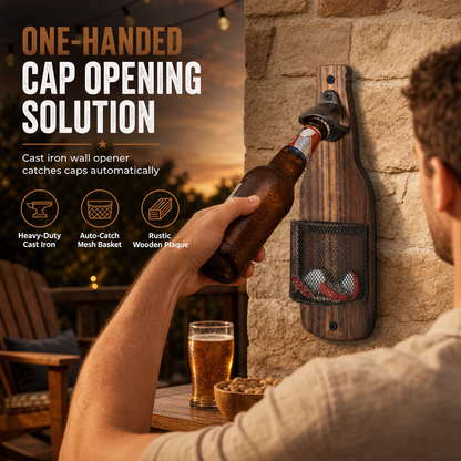 Retro Wall-Mounted Bottle Opener with Cap Catcher