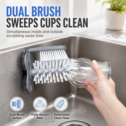 Suction Cup Glass and Baby Bottle Cleaning Brush with Rotating Bristles