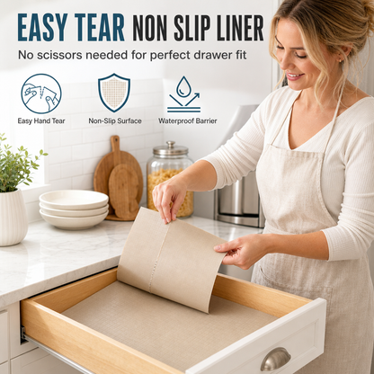 ⏳🔥LIMITED-TIME 50% OFF!⏰✨ Easy-Tear Non-Slip Drawer Liner – Tear to Fit, No Measuring Needed🛋️
