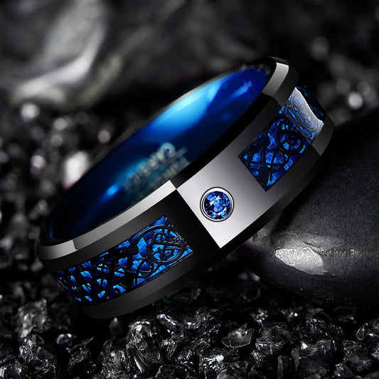 Heartsteel -- Titanium Steel Celtic Dragon Carbon Fiber Ring